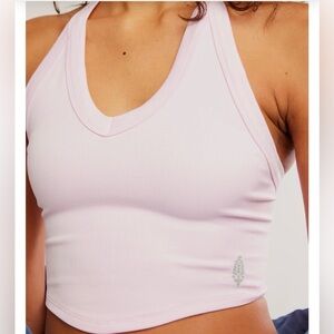 Free People Movement Ribbed V-Neck Crop Tank - Light Pink XS/S